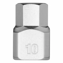 This hex bit socket features a 10 mm hex tip and a fixed insert design. With a 51/64 in overall length, it is suited for driving hex fasteners in assembly, maintenance, and repair tasks.