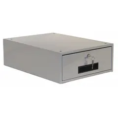 Steel-frame drawer for workbenches. Gray finish. Overall height 6 in, width 15 in, depth 19 1/4 in. Mounting hardware included. Suitable for organizing tools, parts, and hardware in industrial workshops, assembly lines, and maintenance areas.