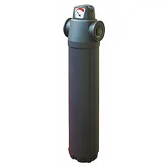Coalescing filter for removing oil aerosols and fine particulates from compressed air systems. Features 0.01 micron filtration, 1 in NPT connections, 154 cfm flow capacity, and 290 psi max operating pressure. Aluminum bowl and body construction. Suitable for applications requiring clean, oil-free air such as pneumatic controls, instrumentation, and painting operations.
