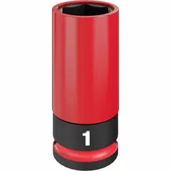 SAE 1 in, 6-point, deep, friction-type non-marring drive socket. Designed for removing and installing lug nuts on wheels in automotive and industrial maintenance. Black Phosphate finish. 1/2 in drive size.