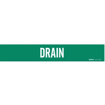 BRADY Pipe Marker: Drain, Green, White, Fits 2 1/2 to 7 7/8 in Pipe O.D., 1 Pipe Markers - Drain Adhesive Pipe Markers