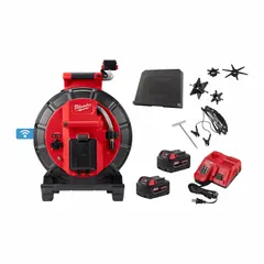 This pipe inspection camera reel is part of the M18™ Modular Pipeline Inspection System. It features a 120 ft cable length and WiFi connectivity for remote viewing. Used for inspecting pipes and drains to locate blockages or damage in plumbing and industrial pipeline systems.
