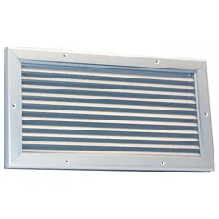 This Dayton door louver is constructed of clear anodized aluminum. It fits a rough opening of 8 1/2 inches high by 16 1/2 inches wide. Designed to provide ventilation and airflow through doors in industrial and commercial facilities such as mechanical rooms, warehouses, and plant entrances.