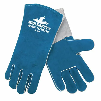 MCR SAFETY Welding Gloves,Stick,XL/10,PK12: Wing Thumb, Gauntlet Cuff, Premium, Blue Cowhide - Stick Welding Gloves with Cowhide Leather Palm