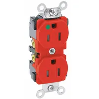 LEVITON Receptacle: Hospital Grade Fed. Spec., Duplex, 5-15R, Red, 125V AC, 15 A, 2 Pole / 3 Wire (MPN 8200-SGR)