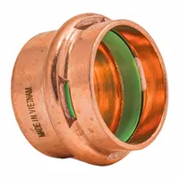 Press-fit copper cap for sealing the end of 1 in CTS copper tubing. Features an EPDM O-ring and a seal window for visual confirmation of proper installation. Suitable for use in plumbing systems for potable water, hydronic heating, and general industrial piping