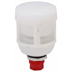 This drain valve part is constructed from polycarbonate for automated condensate removal in compressed air filtration systems. It is used to drain moisture from filters, helping maintain system efficiency in industrial pneumatic applications.
