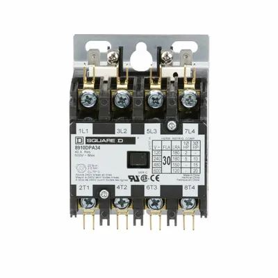 SQUARE D Definite Purpose Magnetic Contactor: 4 Poles, 208-240V AC, 30 A - Non-Reversing Definite Purpose Contactors