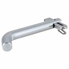 Steel hitch pin with chrome-plated finish, 1/2 in diameter and 4-3/8 in overall length. Includes a swivel hitch pin for securing coupler to receiver on Class I/II trailers with 1-1/4 in compatible hitch size.