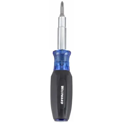 WESTWARD Multi-Bit Screwdriver: Phillips/Slotted/Square Tip, 9 Tips, 7 1/4 in Overall Lg - Combination Multi-Bit Screw & Nut Drivers