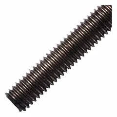Titanium Grade 2 fully-threaded rod with M5x0.80 thread, 1 m length, plain finish. Conforms to DIN 976 dimensional standards. Suitable for general fastening applications requiring corrosion resistance and non-magnetic properties.