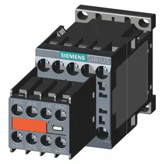 This Siemens SIRIUS 3RT safety contactor is a 3-pole device rated for 120V AC and 12 A. It is designed for safely switching and isolating motor loads in industrial machinery and safety circuits, commonly used in emergency stop systems and guard door monitoring. No integrated surge suppression is included.