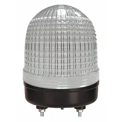 This DAYTON wired multimode LED warning light features a clear lens and operates on 90 to 240V. With an overall height of 4 1/2 inches and diameter of 3 3/8 inches, it uses a threaded mount for installation. Typical applications include signaling machine status, alarms, or process events in industrial facilities such as factory floors, control panels, and material handling systems.