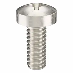 M2x0.40 thread, 5 mm length, 316 stainless steel, plain finish, pan head, Phillips drive, #1 drive size. Pack of 100. Used for fastening metal parts in machinery, electrical enclosures, and industrial assemblies where a low-profile head with broad bearing surface is needed.