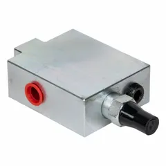 Steel-bodied load holding check valve with 3/8"-18 NPT inlet and outlet connections. Used in hydraulic systems to prevent reverse flow and maintain actuator position under load, typical in pressing, lifting, and clamping circuits.