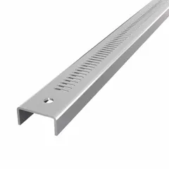Steel channel cover with a threaded receiver, pre-galvanized zinc finish in gray. Designed to cap standard strut channels and provide a threaded connection point for mounting accessories. Suitable for use in electrical, mechanical, and structural support applications.