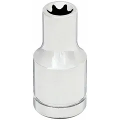 This 1/4" drive external Torx hand socket features an E7 socket size and a standard profile. Constructed with a chrome finish, it is not tether capable. Suitable for driving E7 external Torx fasteners in general maintenance and repair tasks.