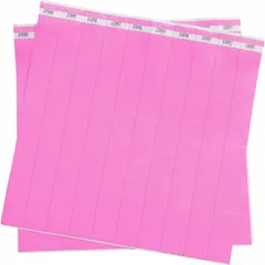 This Tyvek® wristband is designed for temporary identification and access control. It measures 10 inches in length and 1 inch in width, with no printed legend. The pink color allows for color-coded use in settings such as events, healthcare, or security checkpoints. Supplied in a pack of 500.