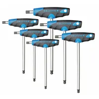 This 6-piece T-shaped hex key set from GEDORE features metric, long keys with a chrome finish. Designed for tightening and loosening hex socket screws, the long configuration provides extended reach and torque in confined spaces. Suitable for industrial maintenance, assembly, and repair tasks