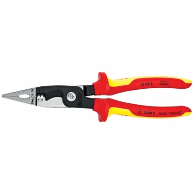 KNIPEX Crimper: 14 AWG to 14 AWG, 8 in Overall Lg, Insulated, Crimp/Cut/Debut/Loop - Multifunction Wire Strippers