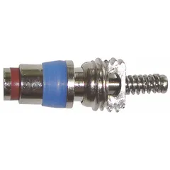 This brass replacement valve core features a standard bore valve size and a 180° valve stem angle. It is used to replace worn or leaking cores in tire valve stems requiring a standard bore fit, suitable for automotive, truck, and industrial tire applications.