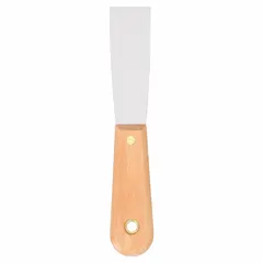 Standard scraper with a full, straight carbon steel blade featuring a stiff, tapered shape. Wood handle provides a secure grip. Suitable for general scraping tasks such as removing paint, rust, or adhesive from flat surfaces in maintenance and repair work.