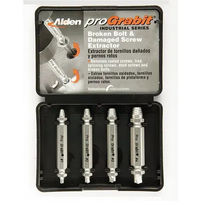 ALDEN Screw Extractor Set: 4 Pc, Double End Extractor Bit, Size #1/#2/#3/#4 - Double-Ended Extractor/Drill Bit Sets