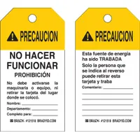 BRADY Caution Tag: Precaution, Heavy Duty Polyester, Comentario, Write-On Surface, Spanish, Tag (MPN 121518)