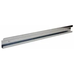 This steel bin mounting rail is zinc-plated in silver and designed for square-hole pegboard. It features a screw-in locking system for surface mounting and includes bolts. The rail accommodates one hook and is used to organize bins in storage systems.