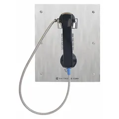 This flush-mount rugged telephone is designed for hazardous areas, featuring a keypad interface and PSTN connectivity. Constructed with stainless steel and armored cabling, it is wall-mounted and water-resistant for outdoor use. Suitable for industrial environments requiring reliable voice communication.