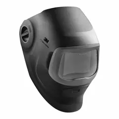 Passive welding helmet with fixed W10 shade for consistent light filtration during arc welding. Black PPA shell, 2.8 x 4.3 in viewing area, ratchet suspension adjustment. No grind mode or graphics.