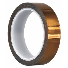 Polyimide film tape with acrylic adhesive, rated for continuous operation at high temperatures. Provides electrical insulation for coil winding, transformer, and motor components. 3 mil thickness, 36 yard length, 600 V voltage rating.