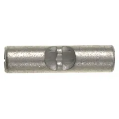Non-insulated butt splice connector for joining two wires of 12 AWG to 10 AWG. Rated for 2000 V. Supplied in packs of 50. Used in electrical installations for permanent wire connections in control panels, power distribution, and maintenance repairs.