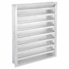 This drainable stationary-blade louver is designed for intake applications where weather protection and airflow are required. It features a recess mount and a hat channel design, with a maximum air velocity of 3500 fpm. Typical uses include building facades, mechanical rooms, and equipment enclosures.