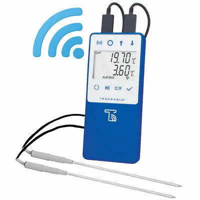 TRACEABLE Thermometers: -58°F to 140°F /-50°C to 60°C, ±0.25°C, Penetration, 9 ft Cable Lg - Thermometers with Remote Monitoring & Data Logging
