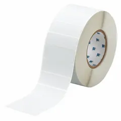 Gray metalized polyester precut label roll measuring 3 13/64 in x 1 in. Halogen-free material suitable for industrial labeling and identification in harsh environments. Compatible with BBP11 printer series.