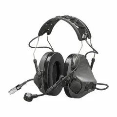 This wired, helmet-mounted tactical earmuff provides 23 dB NRR hearing protection with listen-and-talk two-way radio communication capability. Designed for noisy industrial environments, it includes (2) AAA alkaline batteries and is not foldable or intrinsically safe.