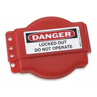 Two-piece gate valve lockout designed for hand wheels with a minimum diameter of 1 inch and a maximum diameter of 2 1/2 inches. Used in lockout/tagout procedures to secure gate valves during maintenance, preventing accidental operation