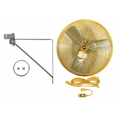 This Dayton industrial fan features a 30-inch blade diameter and a 1/2 hp motor operating on 115V AC. It offers two speeds and is non-oscillating, designed for post mounting. Suitable for spot cooling and air circulation in warehouses, factories, and workshops.