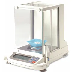 The A&D WEIGHING GR-120 is an analytical lab balance with a 120 g capacity, 0.0001 g readability, and 0.0001 g repeatability. It features an LCD display and an ABS housing. This balance is used for precise weighing in laboratory settings, such as chemical analysis and pharmaceutical formulation.