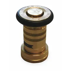 Brass-bodied constant pressure (automatic) fog nozzle with rigid NST base and twist activation. Delivers a solid stream for fire suppression in commercial and industrial settings such as plants, warehouses, and facilities.