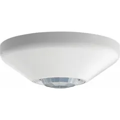 Ceiling-mount occupancy sensor combining Passive Infrared (PIR) and Microphonic detection for automatic lighting control. Operates on 15 to 24V DC or 24V AC/DC. Connects via Digital Cat5 Cable; load rating is determined by the control unit.