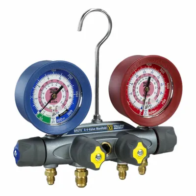 YELLOW JACKET Manifold Gauge: 4 Valves, Series BRUTE II, 3 1/8 in Gauge - Analog Manifolds