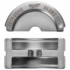 U-style crimping die set rated for 4 AWG wire. Designed for use with MILWAUKEE M18 FORCE LOGIC tools models 2679-20 and 49-16-U000. Suitable for creating secure crimps on electrical wire and cable conductors.