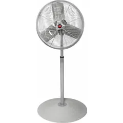 This Dayton industrial pedestal fan is designed for general air circulation in workshops, warehouses, and factories. It features a 1/4 hp motor, two speeds, and oscillating function to move air across large areas. Operates on single-phase 115V AC power.