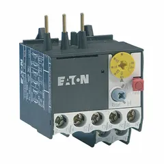 IEC thermal overload relay with integrated bimetallic elements for motor protection. Features 3 poles, 1NO/1NC auxiliary contacts, and phase loss sensitivity. Frame Size A, compatible with EATON XT Mini Contactors of same frame size. No separate thermal units required.