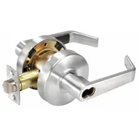 This storeroom lever lockset features a satin chromium-plated heavy gauge steel finish in the Augusta style. It is ADA compliant and designed for ANSI F86 function, allowing free egress while restricting entry to key access. Typical applications include utility rooms, electrical closets, and storage areas