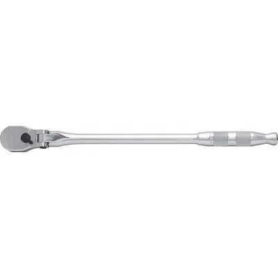 PROTO Hand Ratchet: Pear, Reversible, 12 1/2 in Overall Lg, Chrome, 4° Min Arc Swing - Flex-Head Ratchets