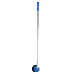Mechanical measuring wheel with a 9,999 ft range, fixed aluminum handle, and spoked single wheel with polyurethane tread. Features a twist-and-lock mechanism for distance measurement in SAE feet. Suitable for indoor and outdoor use in appraisals, construction, and property surveys.