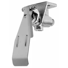 Stainless steel knee pedal valve assembly with nickel and stainless steel finish. Features NPT connections and 2 3/4 in overall width. Used for hands-free faucet operation in healthcare, food service, and laboratory settings.